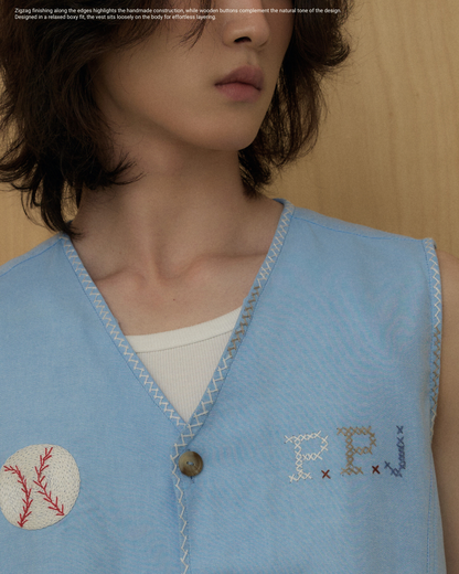 Fieldwork hand embroidered Denim-like Vest
