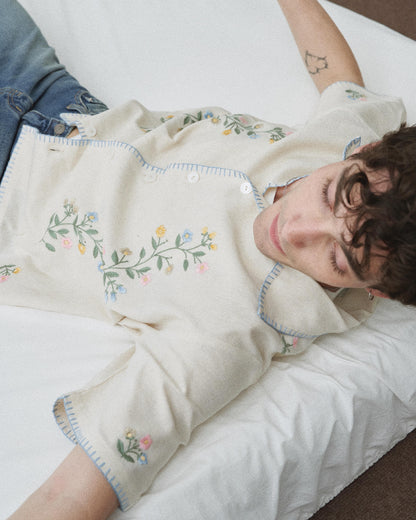 Bloom-line vintage hand-embroidered S/S SHIRT