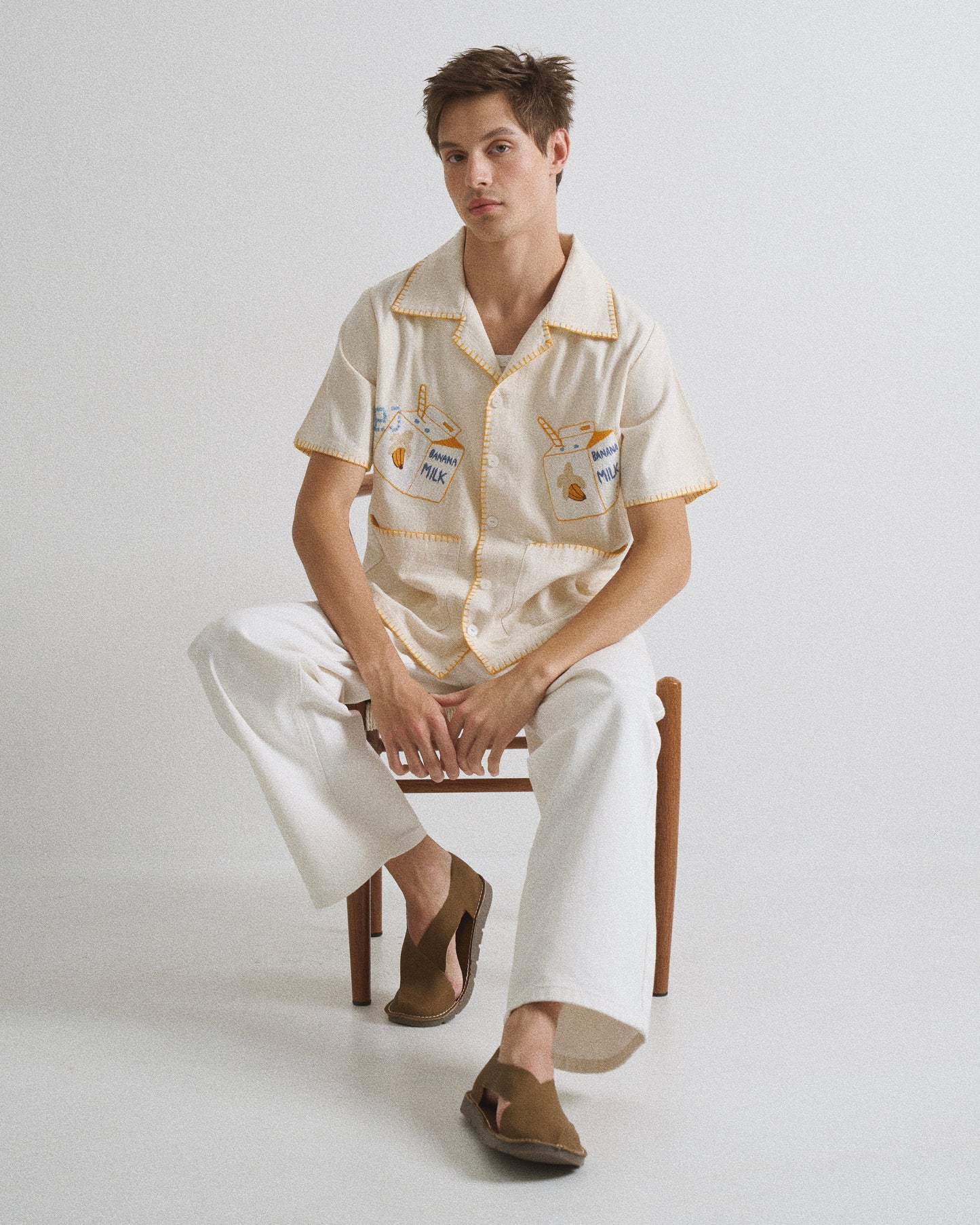 Pickle Projects—Banana milk hand-embroidered S/S SHIRT