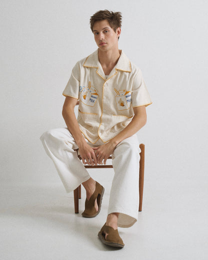 Pickle Projects—Banana milk hand-embroidered S/S SHIRT
