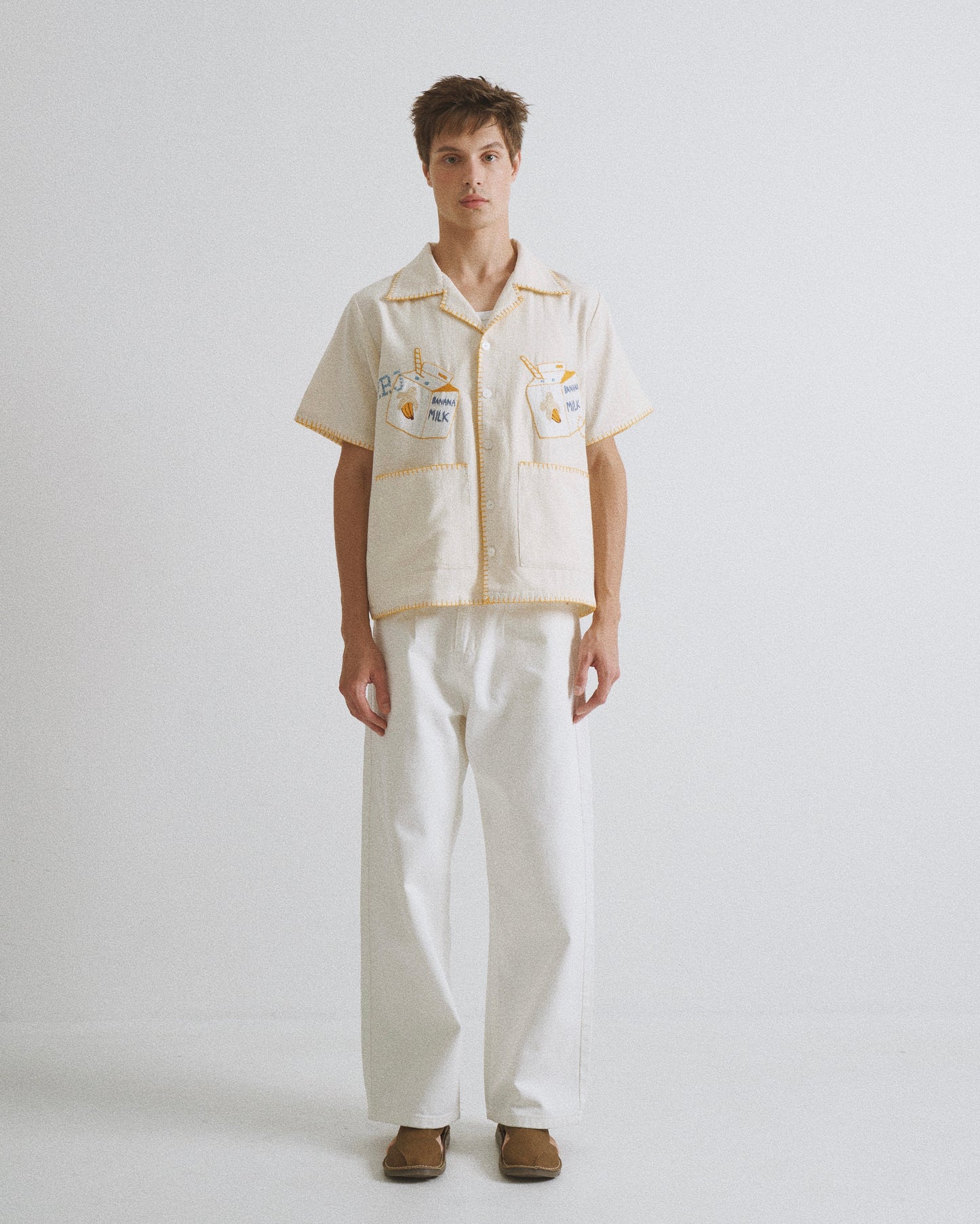 Pickle Projects—Banana milk hand-embroidered S/S SHIRT