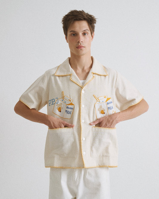 Pickle Projects—Banana milk hand-embroidered S/S SHIRT