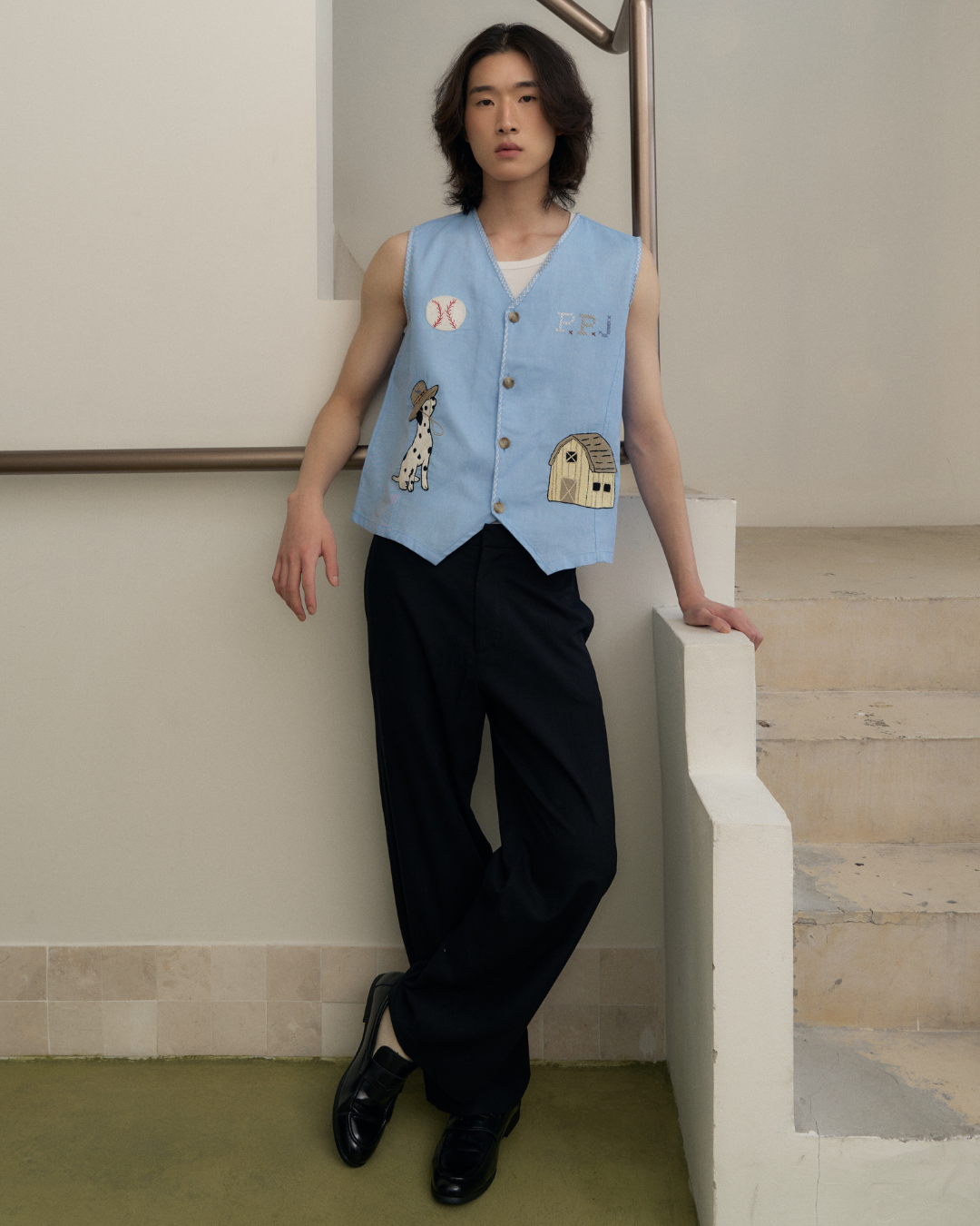 Fieldwork hand embroidered Denim-like Vest