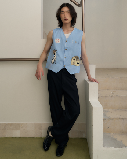Fieldwork hand embroidered Denim-like Vest
