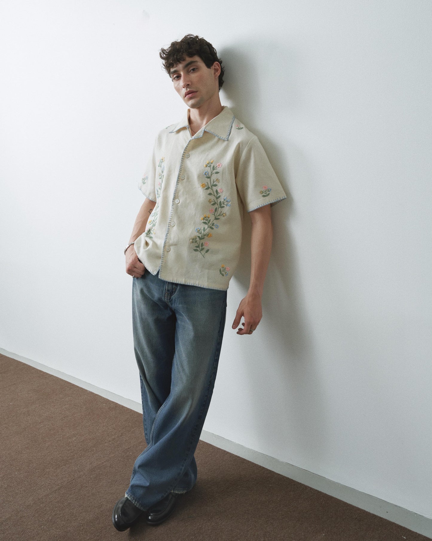 Bloom-line vintage hand-embroidered S/S SHIRT