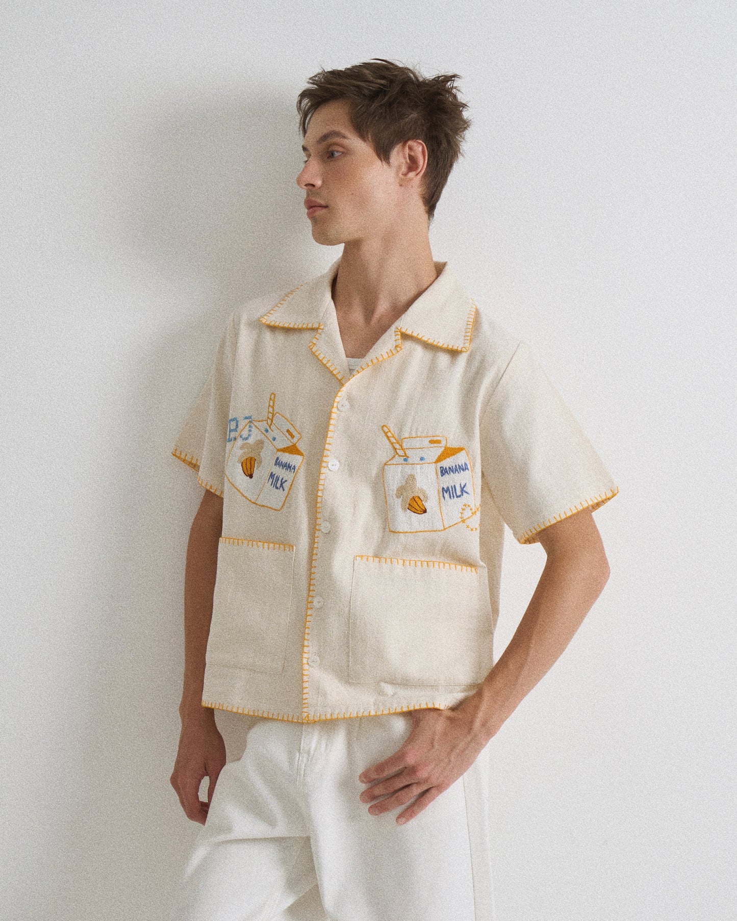 Pickle Projects—Banana milk hand-embroidered S/S SHIRT