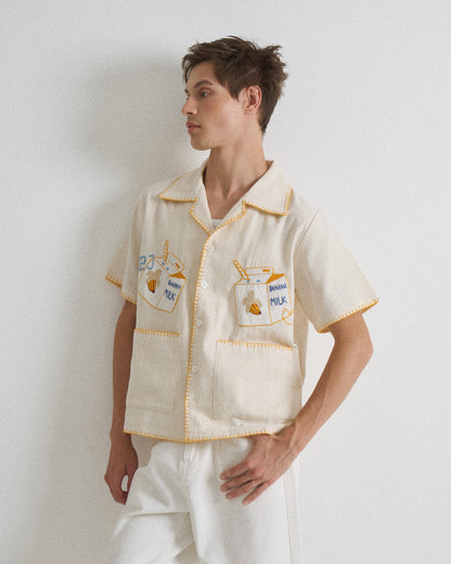 Pickle Projects—Banana milk hand-embroidered S/S SHIRT