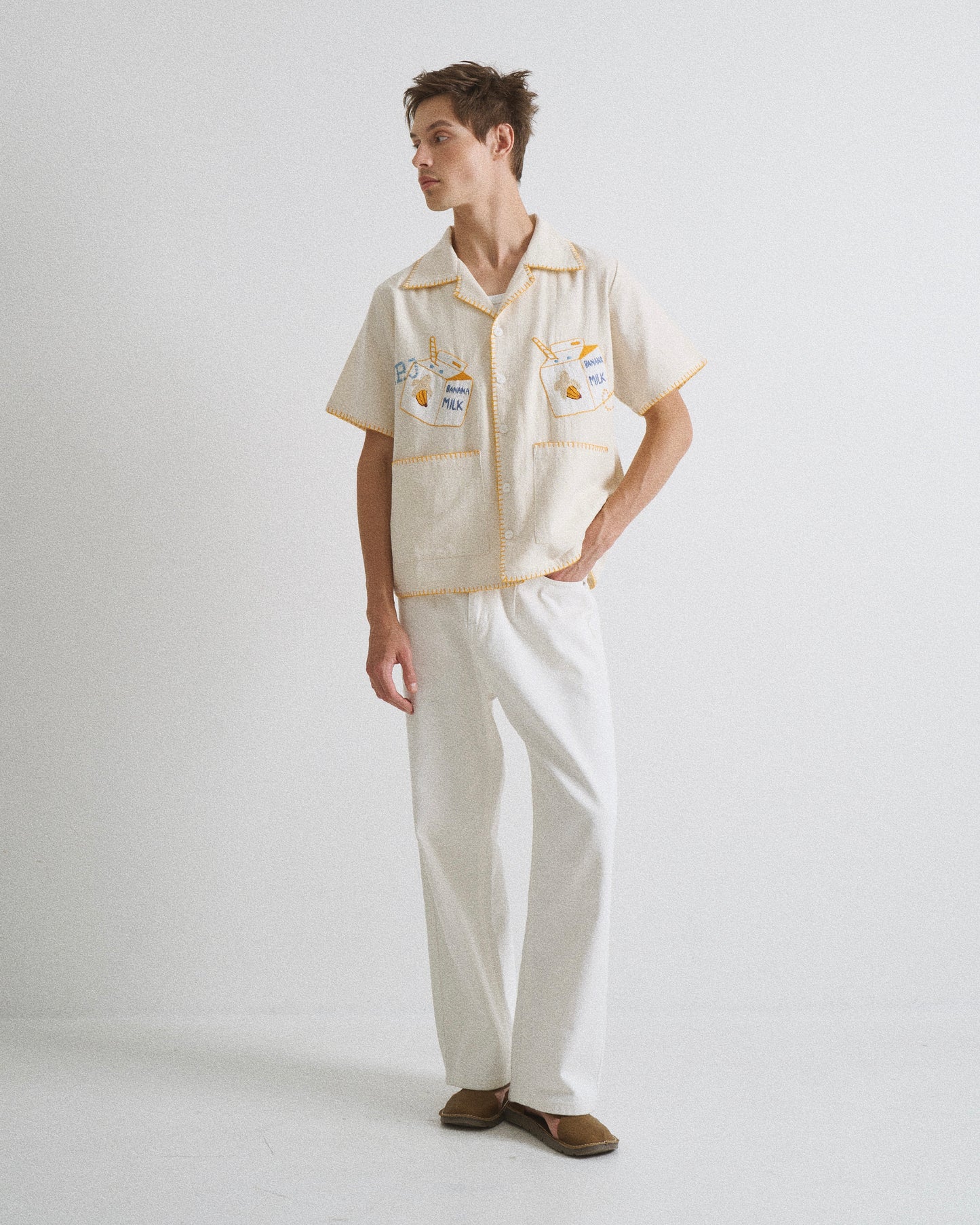 Pickle Projects—Banana milk hand-embroidered S/S SHIRT