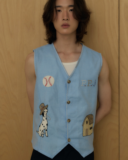 Fieldwork hand embroidered Denim-like Vest