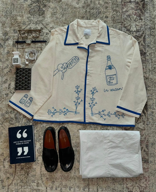 In Vacanza Concealed Button Closure HAND EMBROIDERED L/S SHIRT