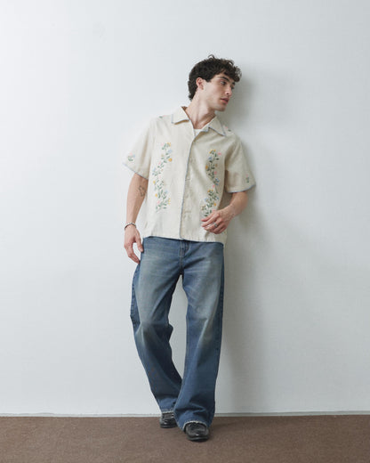 Bloom-line vintage hand-embroidered S/S SHIRT