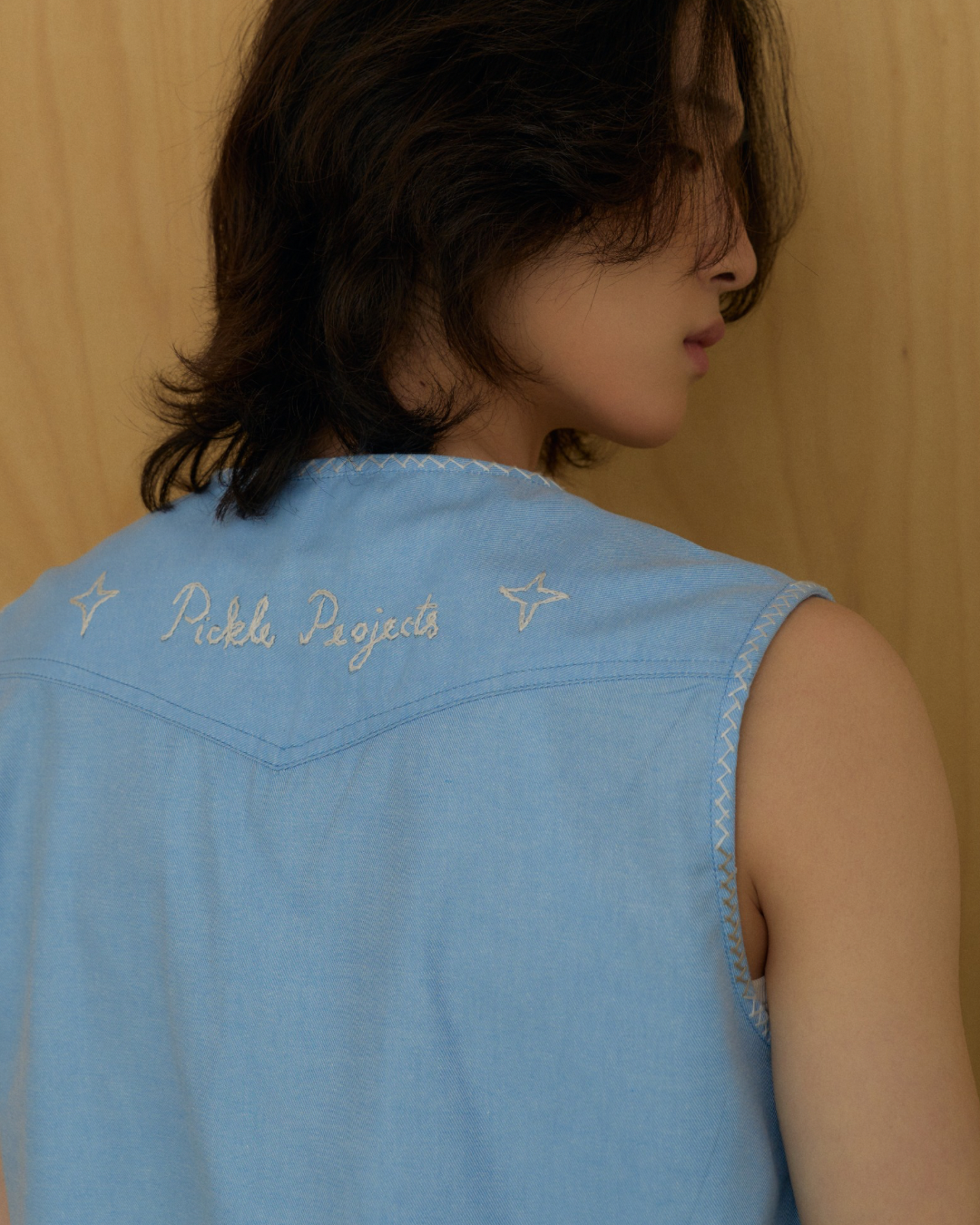 Fieldwork hand embroidered Denim-like Vest