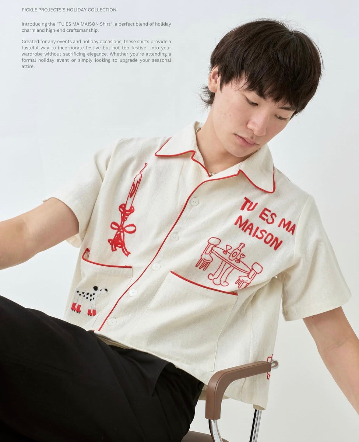TU ES MA MAISON HOLIDAY COLLECTION HAND EMBROIDERED S/S SHIRT