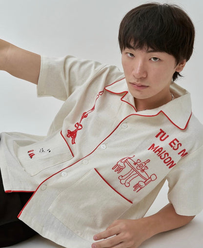 TU ES MA MAISON HOLIDAY COLLECTION HAND EMBROIDERED S/S SHIRT