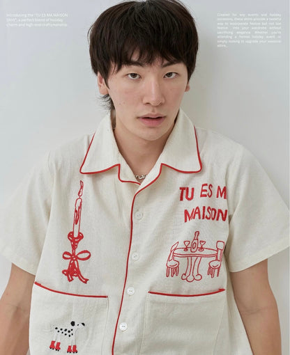 TU ES MA MAISON HOLIDAY COLLECTION HAND EMBROIDERED S/S SHIRT