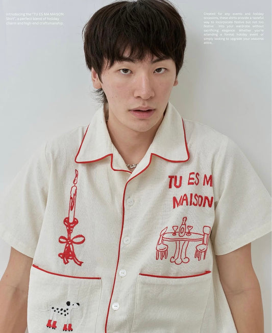 TU ES MA MAISON HOLIDAY COLLECTION HAND EMBROIDERED S/S SHIRT
