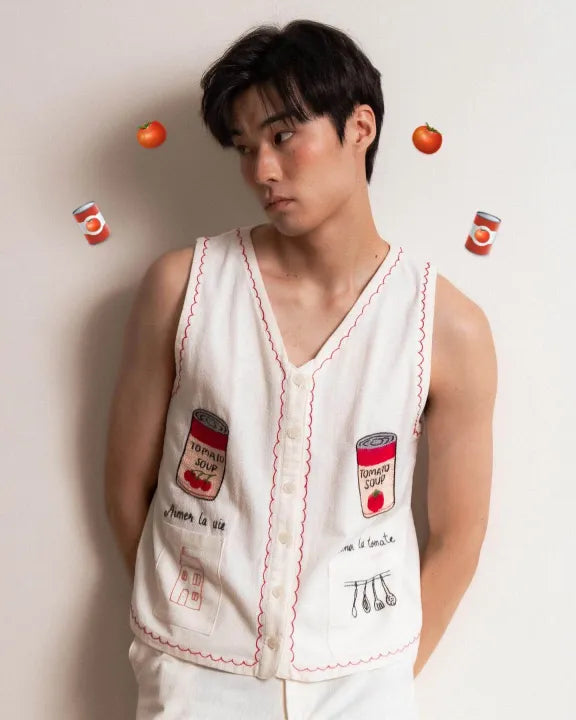Tomato Soup Hand-Embroidered vest