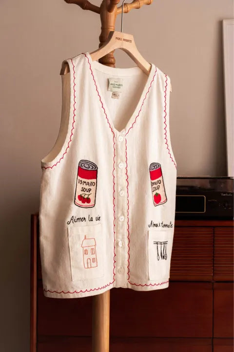 Tomato Soup Hand-Embroidered vest